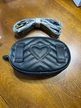 Black Quilted Heart Waist Belt Bag - Unbranded